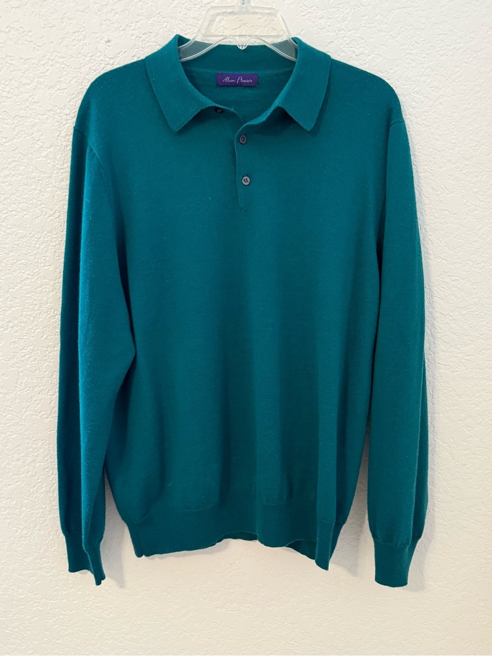 Alan Flusser Mens Teal Long Sleeve Knit Polo Pullover Sweater